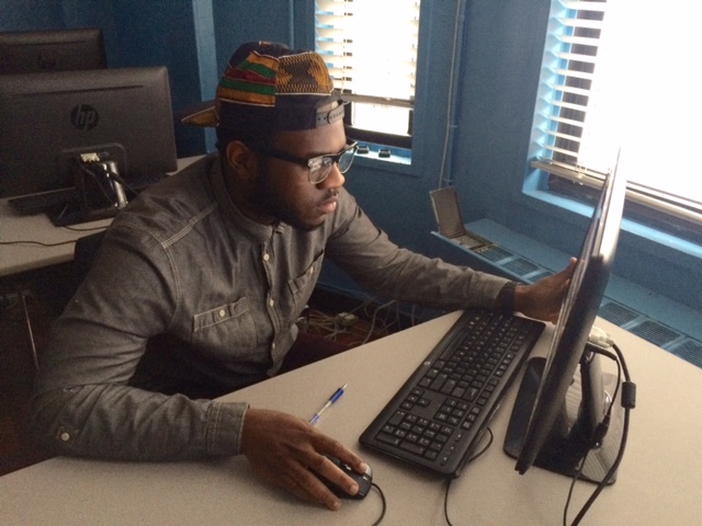 Photo // Charlotte Gibson Cadeem Gibbs checks his emails at The Children's Village in Harelm, New York.
